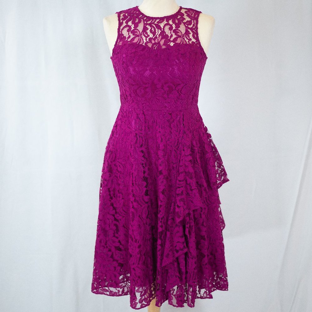 Eliza J Plum Lace Fit & Flare Dress
